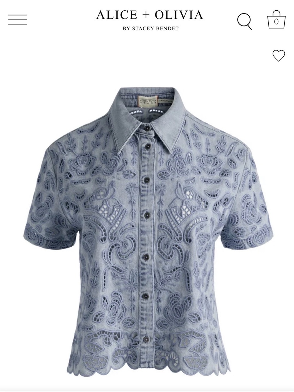 Alice + Olivia Light Blue Embroidered Denim Button-Up Blouse & Shorts set